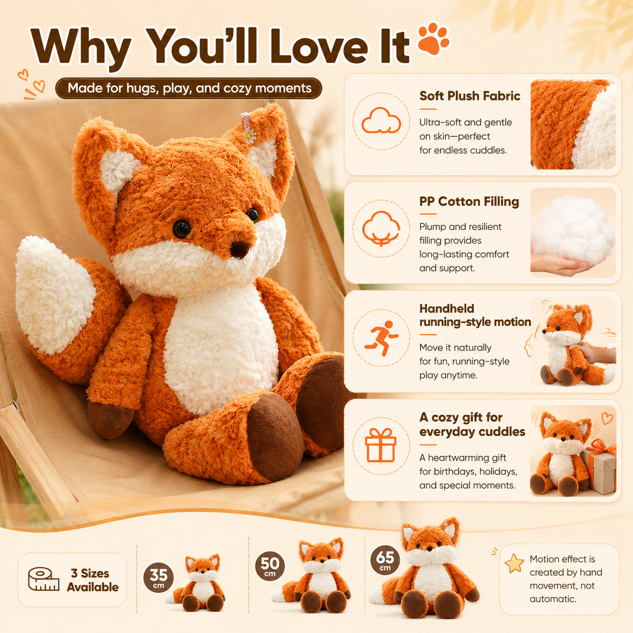 Running Fox Plush Toy Running Fox Plush Toy features
