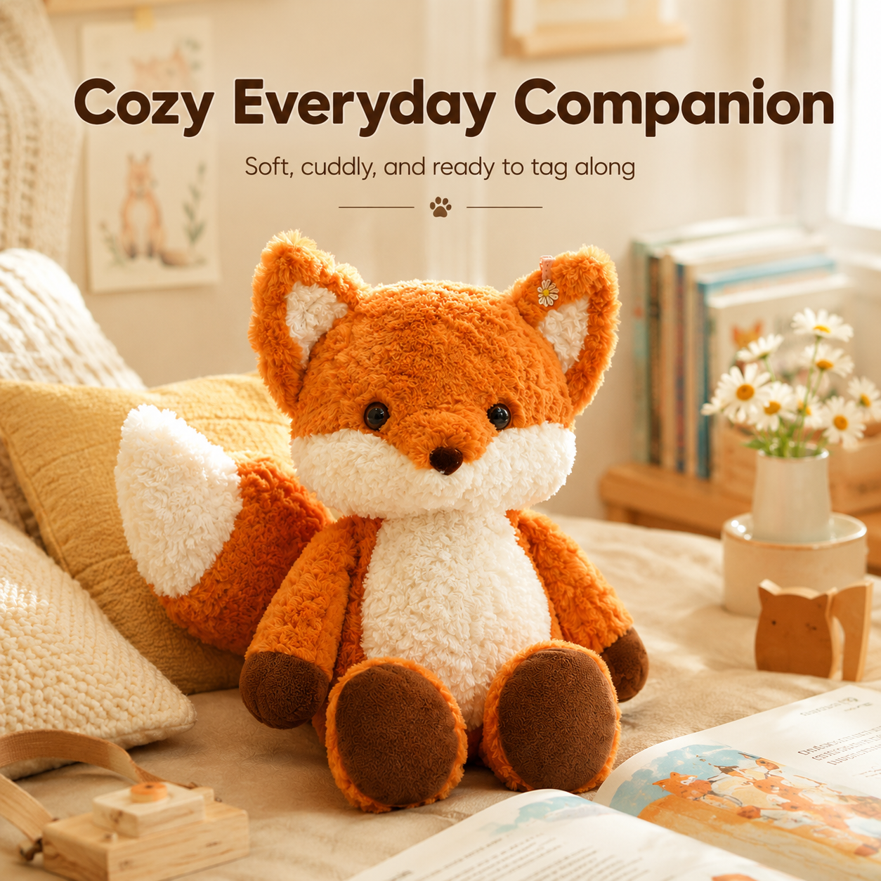 Mofunia Running Fox Plush Toy in a cozy room